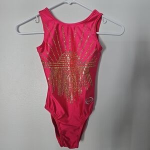 Ozone Gymnastics Leotard Pink Coral Size Child Large Gold Spangles Sunset